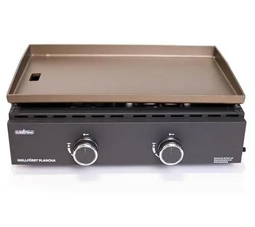 Produktbild: Grillfürst Plancha Grill - Planchagrill mit massiver Edelstahlplancha, 2 Edelstahlbrenner mit insgesamt 7 kW - für Fleisch, Fisch und Gemüse, 56 x 36 cm Grillfläche