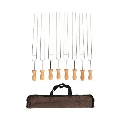 Produktbild: Grillgabel, 8 Stück Edelstahl Grillgabel Bratstab mit Temperaturbeständigen Buchengriffen Aufbewahrungstasche für Zuhause, Outdoor, Grillen, Picknicks und Grills