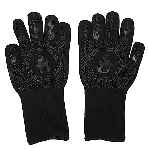 Produktbild: Grillhandschuhe, Feuerfest, 800 ℃, Hitzebeständig, Doppelseitiges Silikon, Große Grillhandschuhe Ofen, Grillen, Kochen, Schwarz