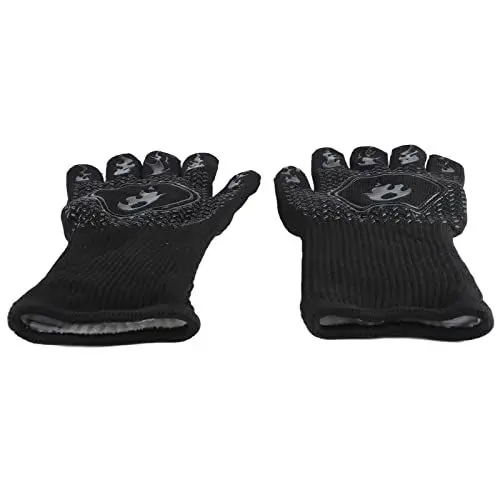 Produktbild: Grillhandschuhe, Hitzebeständig, Kochhandschuhe, rutschfeste Ofenhandschuhe, Lange Küchenhandschuhe Zum Grillen, Schwarz, Mittlere Größe 26–35 cm