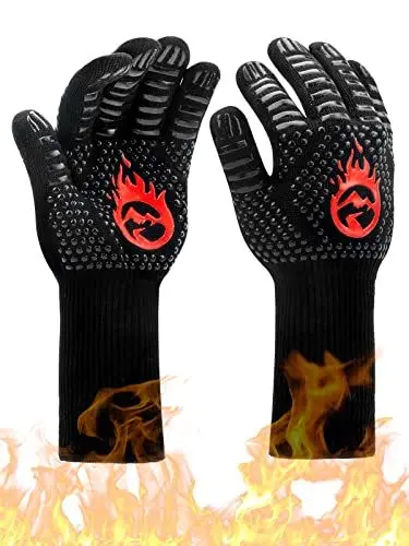 Produktbild: Grillhandschuhe Hitzebeständig mit 800°C, BBQ Gloves, Feuerfeste Grill Handschuhe, Backhandschuhe, Kochhandschuhe, Ofenhandschuhe, Wiederverwendbare Topfhandschuhe für Backen Küche Grillen Outdoor
