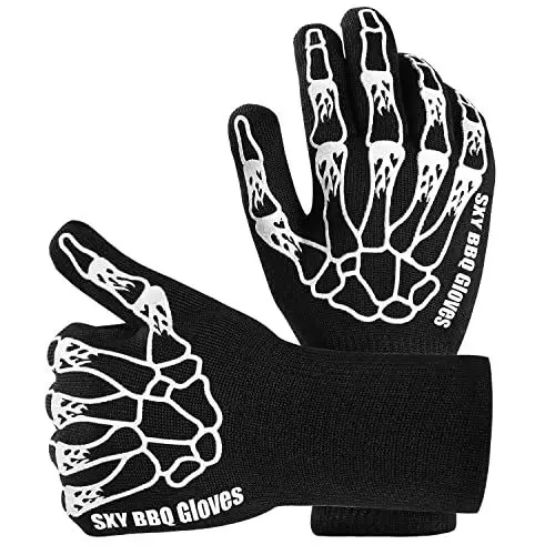 Produktbild: Grillhandschuhe, Ofenhandschuhe Backhandschuhe, rutschfeste Hitzebeständiger Handschuhe mit Silikon, EN407 Zertifiziert Grillhandschuhe hitzebeständig Zum Grillen, Kochen, Schweißen, Feuerplatz