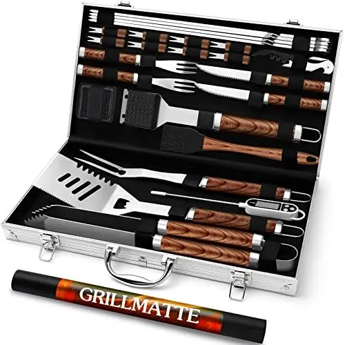 Produktbild: Grilliance 26 Stücke Edelstahl Grillzubehör Set Hochwertiger BBQ Grillbesteck Koffer Perfektes Grillwerkzeug Set für Männer Geschenk mit Tragbarer Aufbewahrungskoffer und Fleischthermometer Braun