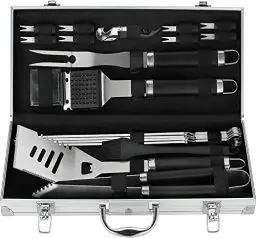 Produktbild: Grilljoy 20PCS Grillbesteck-Set, Hochleistungs Grillzubehör aus Edelstahl in einem Aluminiumgehäuse, Kompletter Grillkoffer im Freien, Perfektes Grillset - Geschenk für Männer und Frau