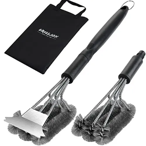 Produktbild: Grilljoy Hochleistungs-Grillbürste und Schaber mit Tragetasche - Exklusives Grillreinigungsset mit extra Grilldrahtbürstenkopf - Perfekte Grillbürste für die Gasgrillreinigung für Männer Geschenk