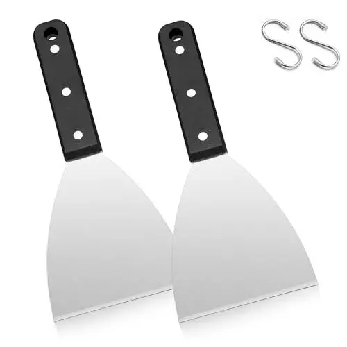 Produktbild: Grillspachtel, Joyfair 2 Stück Plancha Spachtel Küchenspachtel Set, Grill Spachtel Edelstahl mit ABS-Kunststoffgriff, Pizzaspatel für BBQ/Küche/Kochen/Reinigen, Schräger Rand & Spülmaschinenfest