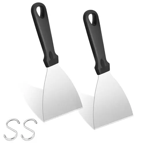 Produktbild: Grillspachtel, Joyfair 2 Stück Plancha Spachtel Küchenspachtel Set, Grill Spachtel Edelstahl mit Kunststoffgriff, Pizzaspatel für BBQ/Küche/Kochen/Reinigen, Schräger Rand & Spülmaschinenfest