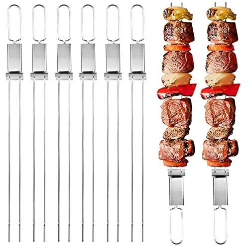 Produktbild: GRILLSPIEßE Edelstahl, 33CM (10PC) SCHASCHLIKSPIEßE MIT EINFACH ZU SCHIEBENDEM Slider, Metall Grill SPIEßE ROSTFREIER WIEDERVERWENDBAR FLEISCHSPIEßE, Kebab SPIEßE FÜR GRILLPARTYS