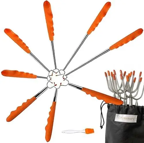 Produktbild: Grillspieße, 8 Stück,30-115cm, OrgMemory Grillspieße Teleskop, Grillspiess Edelstahl perfekt für Picknick Camping Campfire BBQ Camping Hot Dog Gemüse