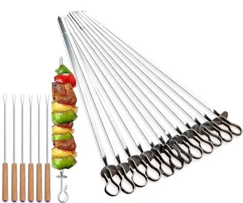 Produktbild: Grillspieße lang Grillspieße aus Edelstahl 35cm Schaschlikspieße Lange Spieße für Fleisch Gemüse Stockbro BBQ Grillen Grillzubehör aus Edelstah (Set 01)