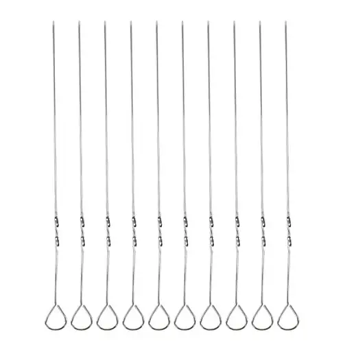 Produktbild: Grillspieß-Set aus Edelstahl, flach, lang, wiederverwendbare Kebab-Stäbchen zum Grillen von Fleisch und Gemüse, 10 Stück