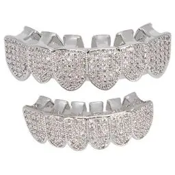 Produktbild: Zahnspange, Zähne, Hip Hop Teeth Grill Set Microset Diamond Braces, Hip Hop Zähne Dekoration Kaltbeschichtetes Kupfer Zähne Set Bling Zähne Dekoration (Silber)