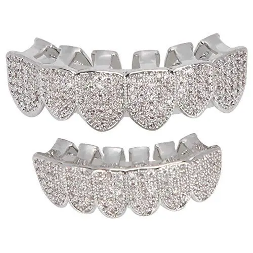 Produktbild: Zahnspange, Zähne, Hip Hop Teeth Grill Set Microset Diamond Braces, Hip Hop Zähne Dekoration Kaltbeschichtetes Kupfer Zähne Set Bling Zähne Dekoration (Silber)