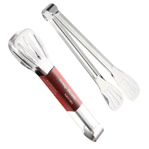 Produktbild: Grillzange Edelstahl, 2er-Pack Edelstahl 3-Draht WüRstchen 9 Zoll Grillzangen Salatzangekuchenklammern HitzebestäNdige Temperatur Kitchen Tongs Geeignet Zum Backen Und Grillen Koch Zange 23cm