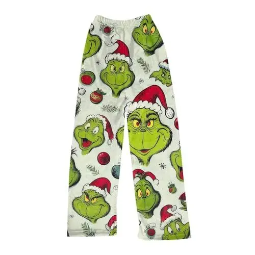 Produktbild: Grinch KostüM Kinder 146 Weihnachten Pyjama Hose Damen Flannel Schlafanzug Pyjama Kuschelig Lang Weihnachtspyjama Warm Anime Bequeme Schlafhose Pyjamahose Grinch Jumpsuit Herren