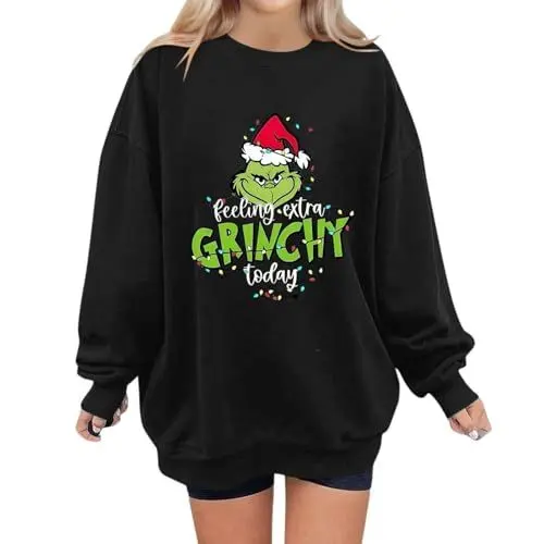 Produktbild: Grinch Kostüm Herren Weihnachtspullover Damen Teenager Pullover Damen 48 Hoodie Damen Mit Print Sweatshirt Damen Mit Print Langarmshirt Damen 42 Rollkragenpullover Damen Zipper Black Friday Angebote