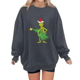 Produktbild: Grinch Pullover Damen Grün Weihnachtspullover Damen festlich Pullover Damen Herbst Elegant Hoodie Damen Braun Sweatshirt Damen Mit Druck Langarmshirt Damen Print Strickpullover Damen 52 Black Friday