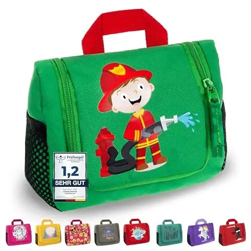 Produktbild: GRINSEZWERGE Kinder Kulturtasche | Reise Kulturbeutel zum Aufhängen | Kosmetiktasche Waschbeutel Waschtasche Reisetasche Schminktasche Kosmetik Beutel Reisezubehör
