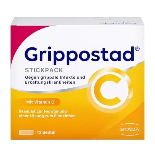 Produktbild: Grippostad C Stickpacks gegen Erkältung & Grippe - Schnelle Linderung bei Husten, Kopf- & Gliederschmerzen, Mit Vitamin C, vegan & gut verträglich, auch bei Bluthochdruck & Diabetes, 12 St