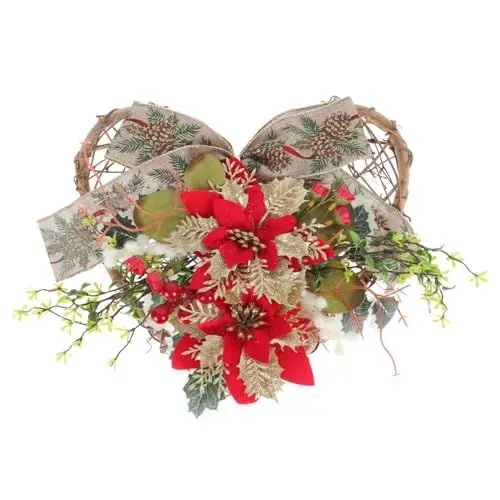 Produktbild: GRIRIW 1Stk Weihnachtstür hängt Weihnachtsgirlande herzförmiger Kranz Weihnachtskranz Anlage künstliche Pflanzen Weihnachtsszene hängende Dekoration Weihnachtsparty-Anhänger Haustür Holz