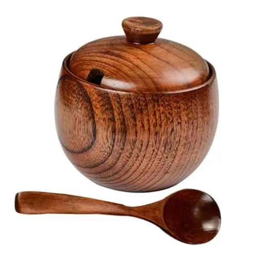 Produktbild: GRIRIW Gewürzglas Aus Holz Mit Deckel Und Löffel Zuckerbehälter Aus Porzellan Salzvorratsglas Behälter Für Gewürze Vielseitige Aufbewahrung Für Küche