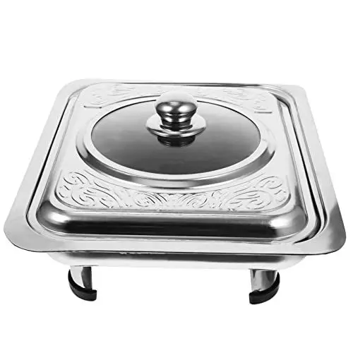 Produktbild: GRIRIW Servierplatte für Buffet Rechteckige Edelstahlplatte mit Deckel Speisenhalter