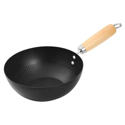 Produktbild: GRIRIW Kleiner Wok Aus Gusseisen Runde Bodenpfanne Traditionelle Bratpfanne Für Gasherd Und Offene Flamme Ergonomischer Griff Für Tägliche Kochen