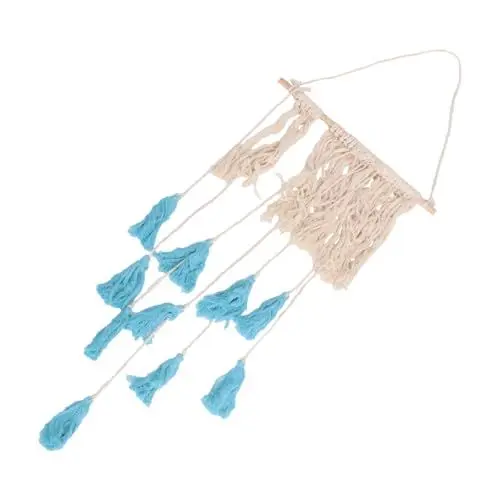 Produktbild: GRIRIW Handgefertigter Bohmischer Wandteppich Mit Quasten Aus Baumwolle -wandbehang Ornament Bastelidee Für Innenbereich Heimdekoration Beige Und Blau