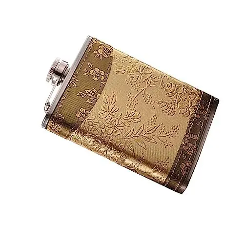 Produktbild: GRIRIW Weinflasche Mit Retro-muster Auslaufsicher Edelstahl Flachmann Whiskyflasche Für Männer Und Frauen Wandern Reisen Golden