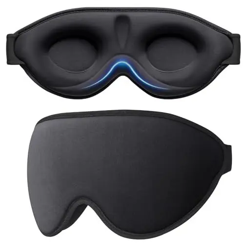 Produktbild: Gritin Schlafmaske für Seitenschläfer, 3D Augenhöhlen Schlafbrille mit Verstellbar Gummiband, Lichtblockierend und Atmungsaktiv, Bequem & Ergonomisch Augenmaske für Mann und Frau, 2 Paar Ohrstöpseln