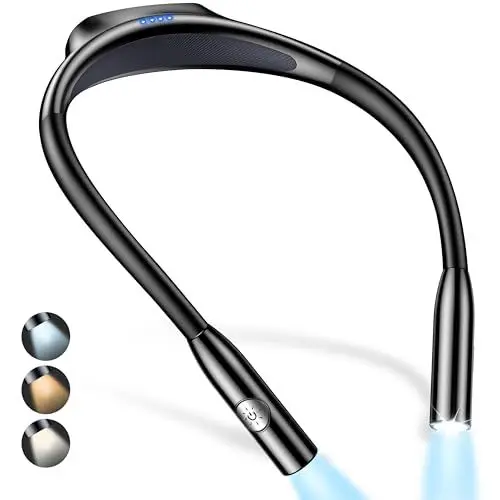 Produktbild: Gritin Leselampe Hals, Leselampe Bett mit Stufenlos Dimmen & 3 Farbtemperaturen, LED Buchlampe mit 80 Std. Dauer & Biegbare Arme, Ergonomisches Leselicht Halslampe für Lesen Stricken Häkeln Reparieren