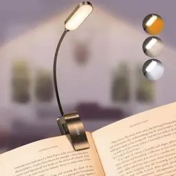 Produktbild: Gritin Leselampe Buch Klemme, USB C Wiederaufladbare Buchlampe mit 16 LEDs, 3 Farbtemperatur Modi (Weiß/Bernstein/Gemischt), Stufenlose Helligkeit Klemmlampe, 360° Flexibel für Nachtlesen ins Bett