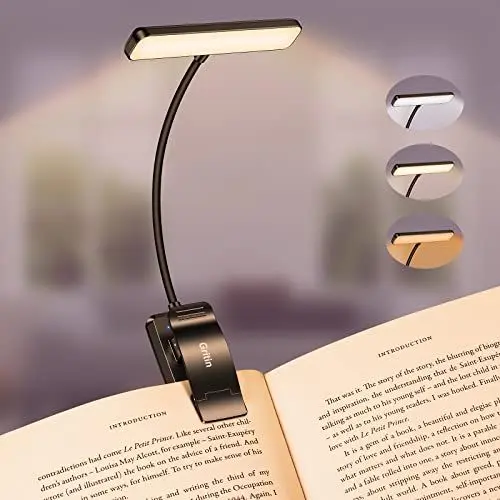 Produktbild: Gritin Leselampe Buch Klemme, USB Wiederaufladbare Buchlampe mit 19 LEDs, 3 Farbtemperatur Modi, Lange Laufzeit, Stufenlose Helligkeit Klemmlampe, 360° Flexibel Klemmleuchte für Nachtlesen ins Bett
