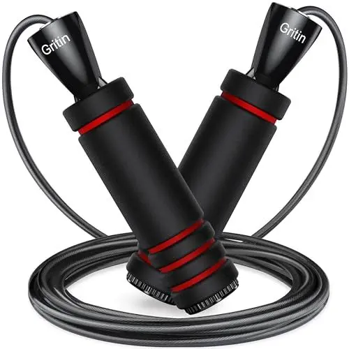 Produktbild: Gritin Springseil, 3 Meter Verstellbare Speed Rope mit Rutschfest & Ergonomisch Schaum Griffe für Fitness & Ausdauer & Seilspringen Training, Geeignet für Kinder und Erwachsene, inkl. Oxford-Tasche
