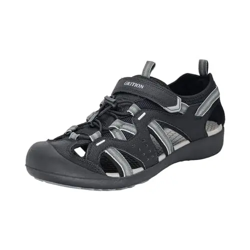 Produktbild: GRITION Herren Wandern Sandalen Outdoor Geschlossene Trekkingsandalen Klettverschluss Verstellbaren Männer Sommer Sandale Sportsandalen Wandersandalen Wasserfest Schuhe 42eu schwarz
