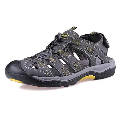 Produktbild: GRITION Herren Wandern Sandalen Outdoor Trekkingsandalen Verstellbaren Geschlossene Zehe Männer Sommer Sport Wanderschuhe Wasserfest Sandale Klettverschluss Lose Beach MEHRWEG (40 EU, Grau)