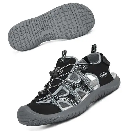 Produktbild: GRITION Trekking Sandalen Damen Wandersandalen,Wasserfest Komfort sommer sandalen für damen,Atmungsaktive Geschlossene Zehe Outdoor sportsandalen 37EU/Schwarz