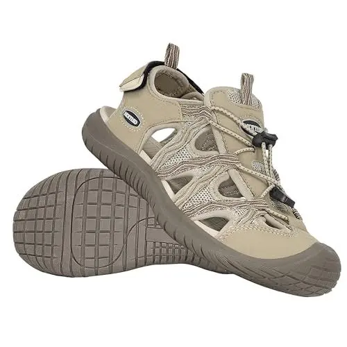 Produktbild: GRITION Trekking Sandalen Damen Wandersandalen,Wasserfest Komfort sommer sandalen für damen,Atmungsaktive Geschlossene Zehe Outdoor sportsandalen 40EU/Beige