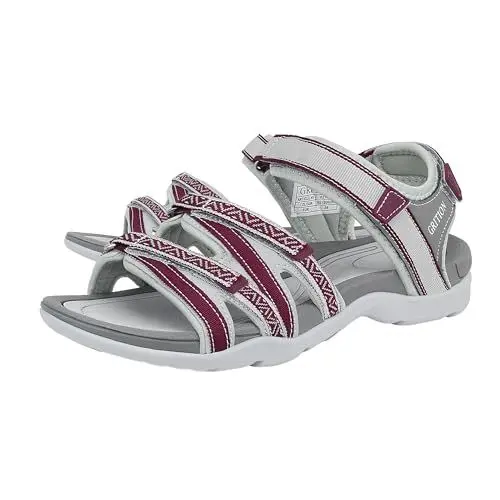 Produktbild: GRITION Trekkingsandalen Damen Sommer, Verstellbar Flach Wandersandalen Bequeme Outdoor Sandalen Frauen Offene Zehe Sandale Sportsandalen Leicht Strand Wasser Schuhe Rot MEHRWEG (38EU)