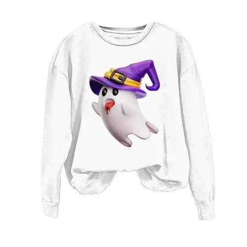 Produktbild: Grobstrickpullover Winterpullover Damen Elegant Damen Halloween Druck Rundhals Lässiges Langarm Top Sweatshirt Spezieller Kapuzenpullover Leichter Pullover Damen Rundhals Pullover Damen (White, XXL)