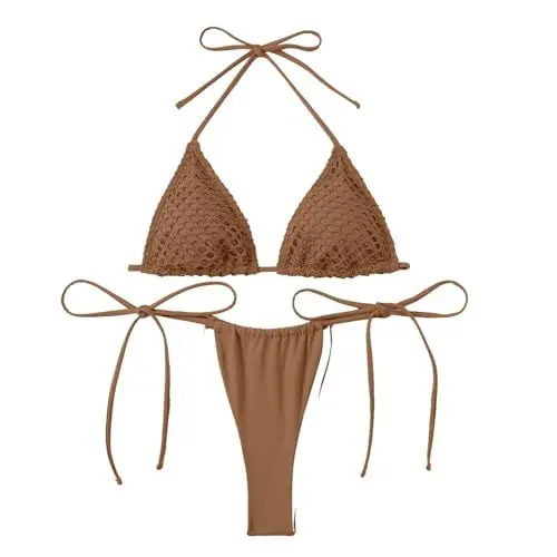 Produktbild: GrößE Bikini Up Damen Oberteil Damen Elegant Einfarbiger Bikini, sexy Riemen, geteilter Badeanzug, mehrfarbiger, geteilter Strandmode-Badeanzug für Damen Leopard Bikini Shape Body Damen (Coffee, M)