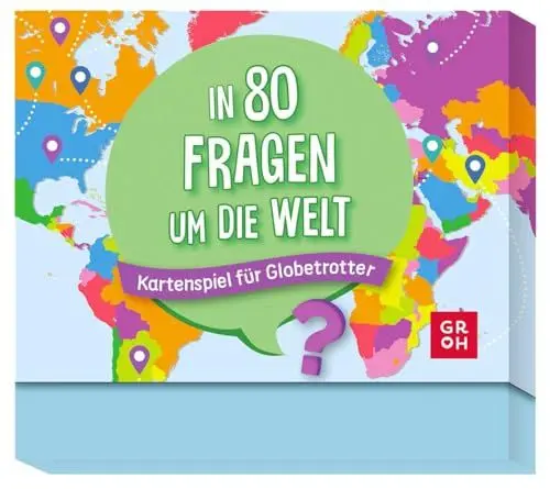 Produktbild: Groh In 80 Fragen um die Welt - Kartenspiel für Globetrotter: Quizspiel mit 80 Karten | Geschenk für Weltenbummler und gegen Fernweh