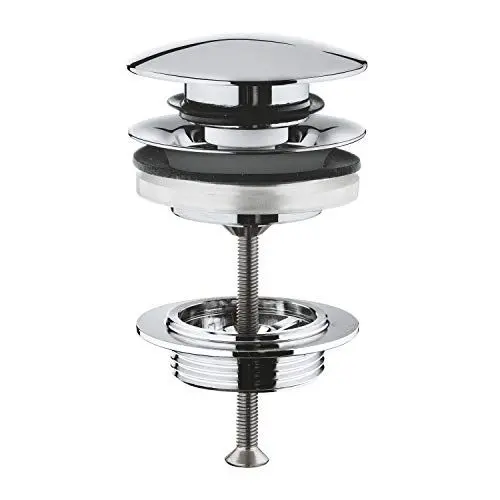 Produktbild: GROHE Ablaufgarnitur mit Klickverschluss (mit herausnehmbarem Druckstopfen, für Waschtisch mit Überlauf, durch Drücken verschließbar), chrom, 65807000