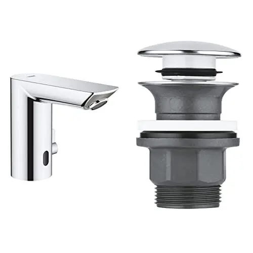 Produktbild: GROHE BAU Cosmopolitan E, mit Batterie, Infrarot-Elektronik für Waschtisch DN 15 mit Mischung und variabel einstellbarem Temperaturbegrenzer, Chrom + Zubehör - Ablaufgarnitur, mit Druckstopfen