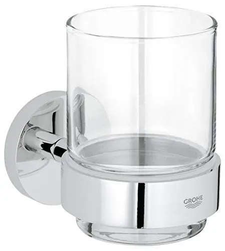 Produktbild: GROHE Essentials - Glas mit Halter (Material: Glas/Metall, verdeckte Befestigung, zum Bohren oder kleben) Chrom, 40447001
