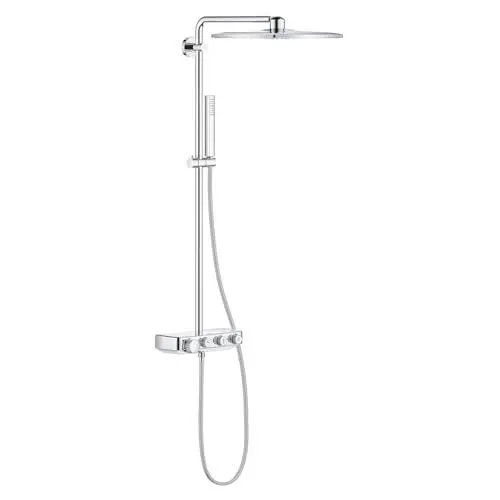 Produktbild: GROHE Euporia Smartcontrol 310 Cube Duo - Duschsystem mit Thermostatbatterie (wassersparend, 3 Strahlarten, Verbrühungsschutz, inkl. Duschablage), chrom, 26508000