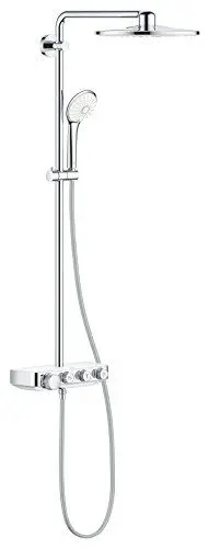 Produktbild: GROHE Euporia Smartcontrol 310 Duo - Duschsystem mit Thermostatbatterie (wassersparend, 3 Strahlarten, Verbrühungsschutz, inkl. Duschablage), moon white, 26507LS0