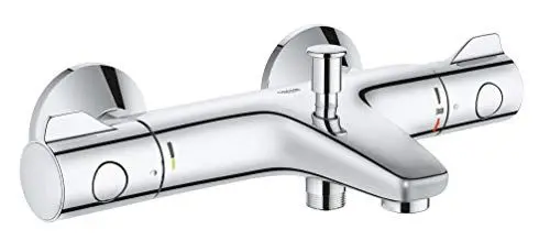 Produktbild: GROHE Grohtherm 800 - Thermostat- Wannenbatterie (inkl. Auslauf mit Mousseur, Sicherheitssperre bei 38°, mit S-Anschlüssen), chrom, 34567000