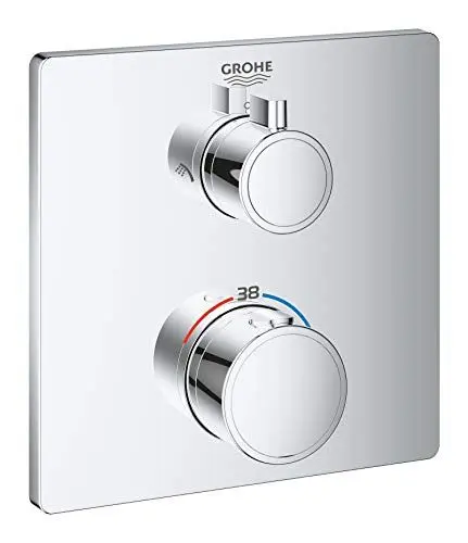 Produktbild: GROHE Grohtherm, Badewannenarmatur Thermostat (Duscharmatur für die Badewanne, Verbrühschutz bei 38°C und 43°C, Umstellung für 2 Abgänge, ohne Rohbau-Set), eckig, chrom, 24079000