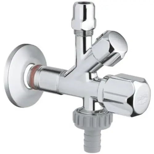 Produktbild: GROHE Original WAS | Sicherungstechnik - Kombi-Eckventil | mit selbstdichtendem Anschlussgewinde, Wandanschluss 3/8 Zoll, Abgang 3/8 Zoll. Abgang 3/4 Zoll mit Schlauchanschluss | 22034000
